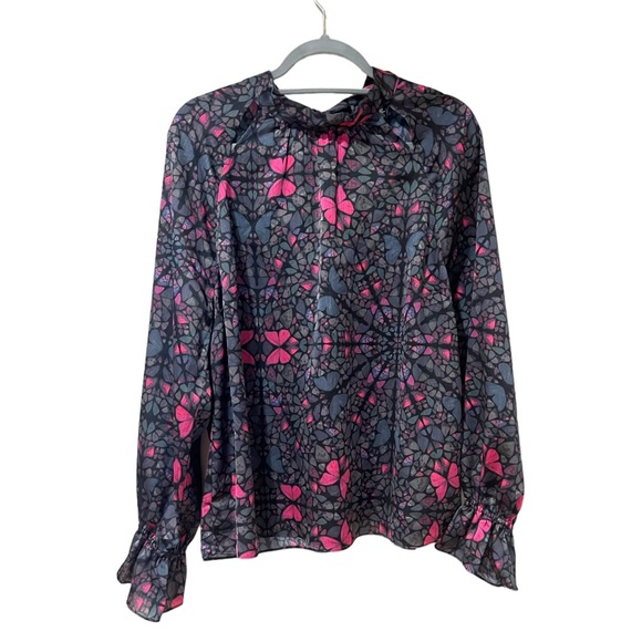Ted Baker Heidyii Mosaic Butterfly Print Mock Neck Blouse with Cut Outs(6/US 14) - Picture 6 of 15